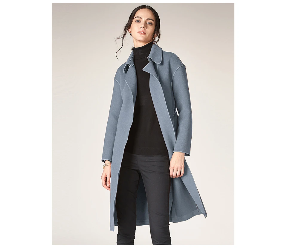 ESCALIER Женские повседневные шерстяные пальто осенне-зимнее пальто с отложным воротником из шерсти длинная Стильная верхняя одежда пальто с поясом