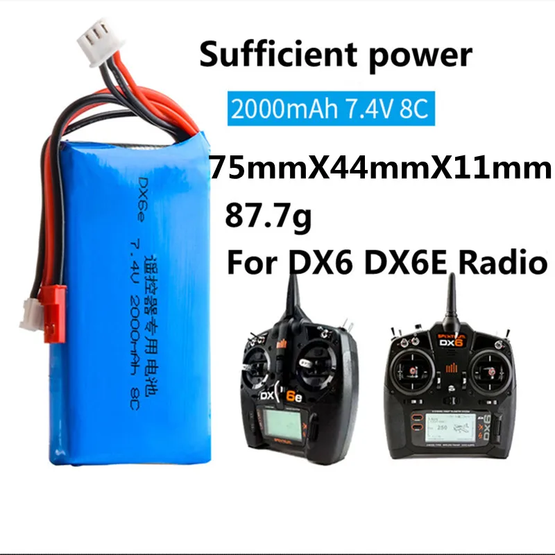 Spektrum Dx6 Dx6E Trasmettitore Lipo Batteria Horizon Dx8 Radio Qx7 7.4V 8C 2S Jst Plug 2000 Mah Per Giocattoli Rc