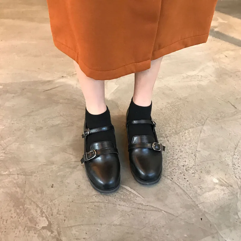 

Japanese retro square with single shoes Harajuku round head doll shoes British soft sister flat leather shoes.
