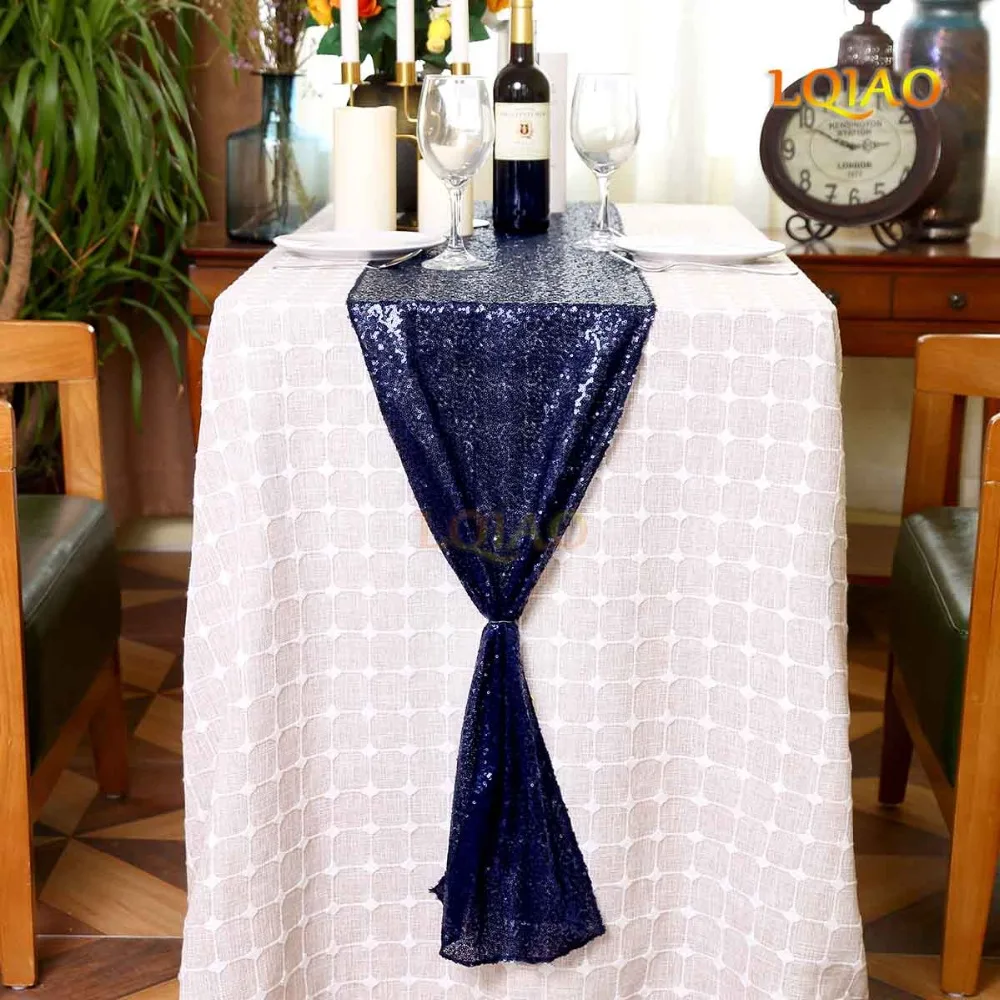 

Hot Fashion Sequin Polyester Table Runner 108 Navy Blue Home Textile Wedding Party Christmas Table Banquet Supply Decorations