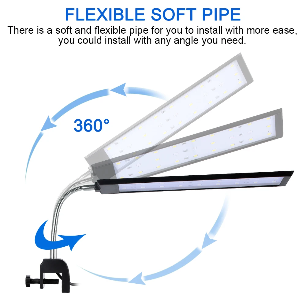 DC 12V Светодиодный светильник для аквариума, лампа для аквариума с гибким зажимом, белый и синий цвет, освещение для аквариума, AC 100~ 240V