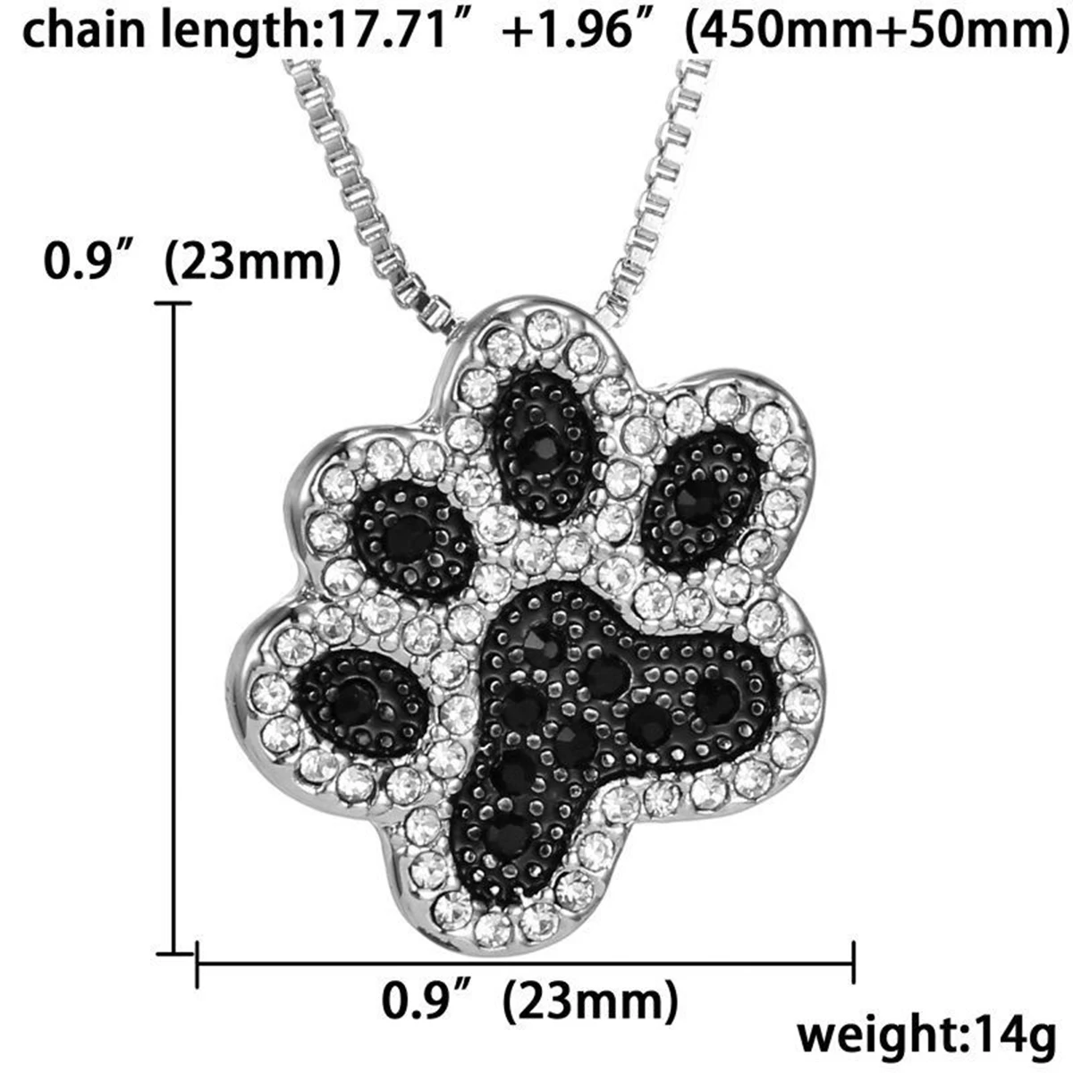 Charming Cat Dog Puppy Paw Print Heart Shape Pendant Necklace Black White Crystal Animal Pet Footprint Necklace For Women Grils