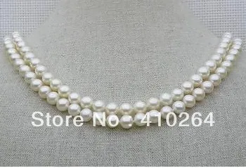 

$wholesale_jewelry_wig$ free shipping Genuine 2std AAA+ 7.5-8mm round white akoya pearl necklace 17/18" 14 solid