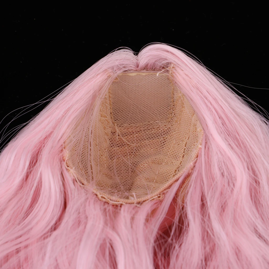 1/4 BJD Long Loose Wave Wig Hairpiece for Dollfie MSD DZ Dolls Clothes Decor Kits Pink