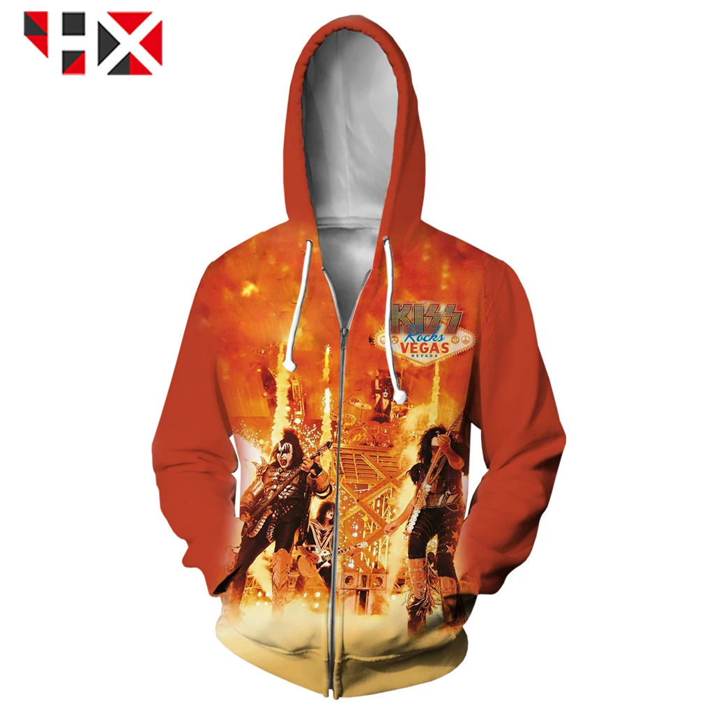

3D Print Zipper Hoodies Men/women Popular Rock Band KISS Men Zipper Hoodies Harajuku Streetwear Casual Tops S7