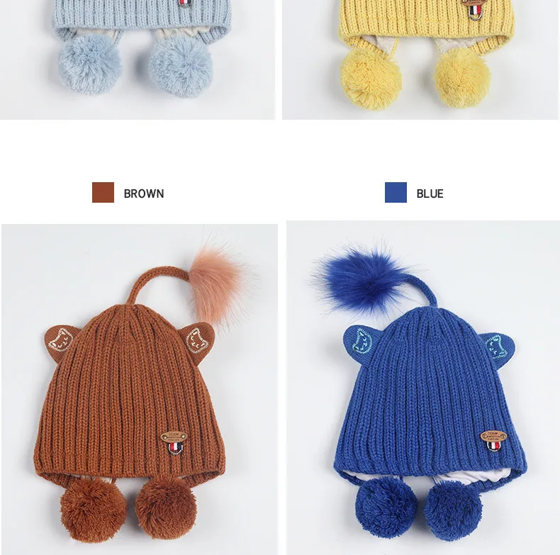 New Baby Knit Hat Autumn And Winter Thickening Female Baby Winter Hat  With Hair Ball Newborn Wool Hat Out Of The Ear Cap GCG42 (18)