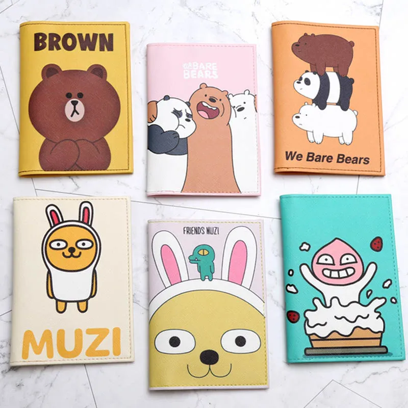 Cartoon Kakao Friends Personality Passport Holder Cover PU Leather ID Card Travel Ticket Pouch