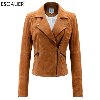 

Escalier 2020 New Fashion Genuine Leather Jacket Women Zipper Khaki Slim Motorcycle Outerwear Coats Autumn Winter Basic Jackets