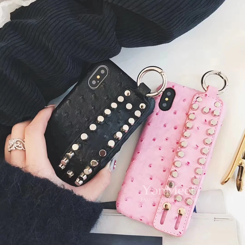 

Fashion case For iphone X For iphone 6 6S 7 8 Plus X Cover Retro rivet Wrist Strap leather PC Cases