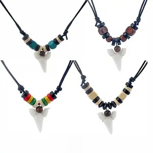 Unisex diente de tiburón Rasta Surfista Pesca Gargantilla Collar colgante del grano hecho a mano