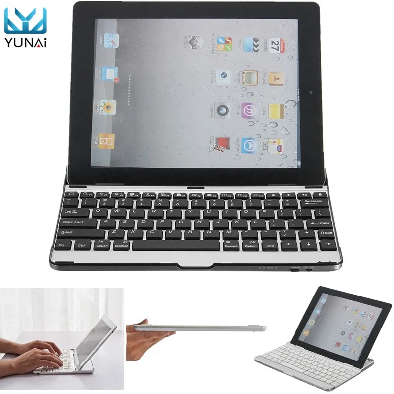 

YUNAI Aluminum Wireless Bluetooth 3.0 Keyboard Stand Case Cover Dock For iPad 2 3 4 New Design For iPad Case Cover For iPad 234