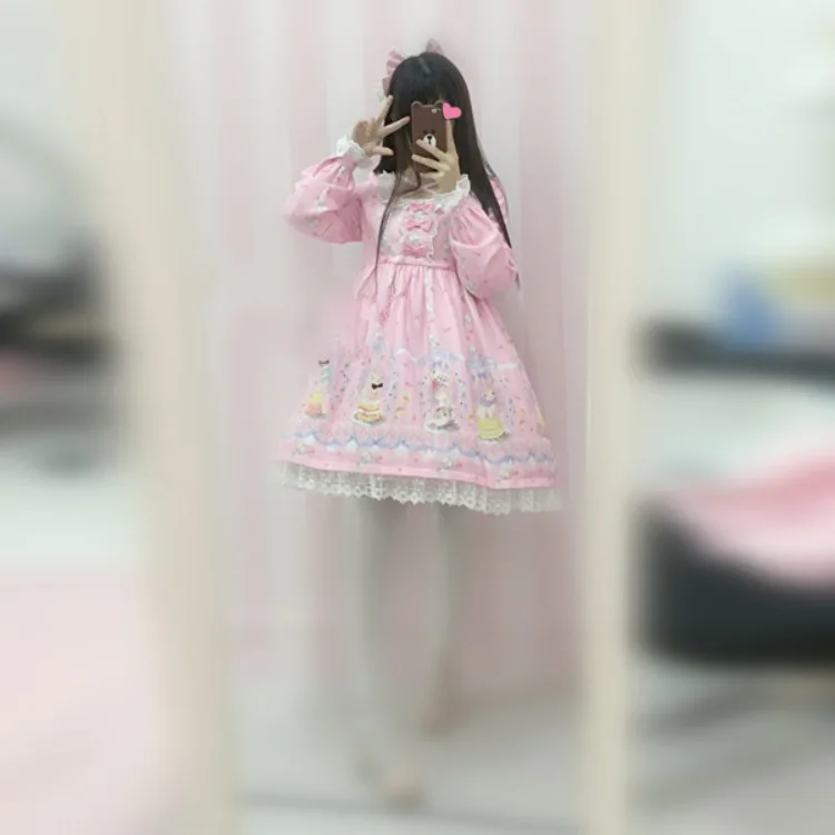 

Free Promotion Shipping 2019 New Dessert Rabbit Theme Printing Lolita Bind Op Dress Japanese Sweet Princess Spot