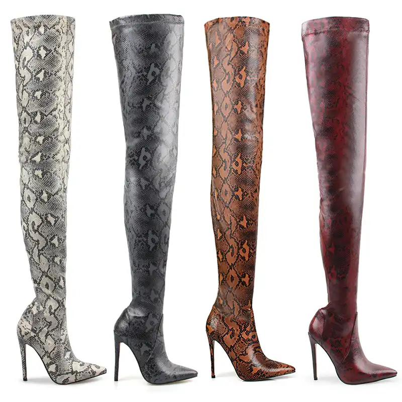 heeled snakeskin print boots