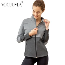 Voobuyla Новая Женская Лоскутная куртка для бега с длинным рукавом на молнии дышащая спортивная куртка Для Бега Спортзала фитнеса Женская облегающая одежда для верхней части тела