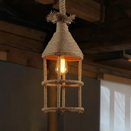 

DOXA American Rustic Hanging Lamp Hemp Rope Pending Lighting Iron Vintage Suspension Luminaire Living Room Bedroom Iluminacion