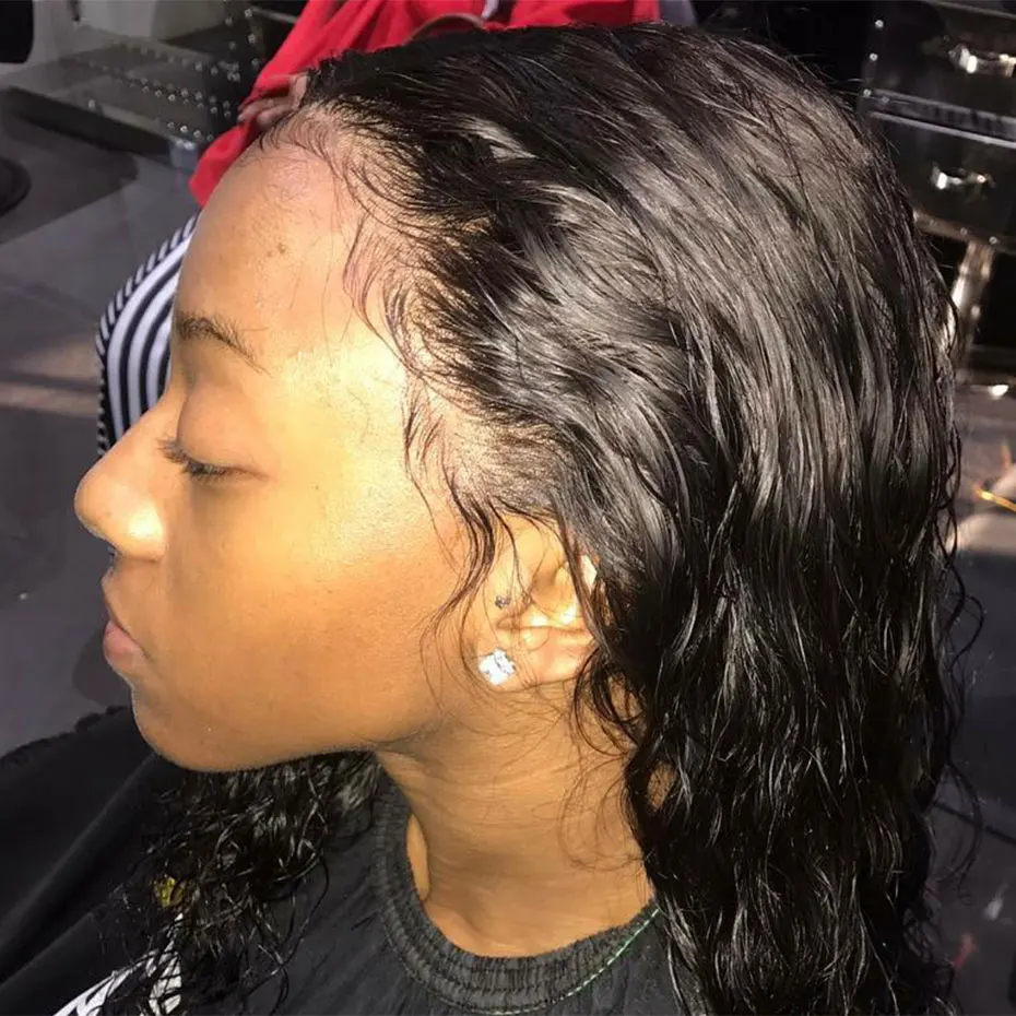 Online Liweike pelo brasileño agua Natural onda de encaje peluca frontal extremos completos cabello humano Pre desplumado nudos blanqueados pelucas rizadas para mujeres