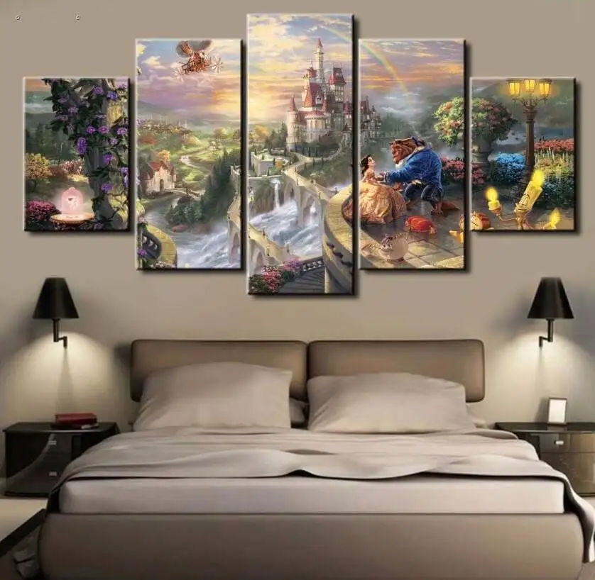 5 piece canvas Beauty And The Beast Canvas painting room decor print