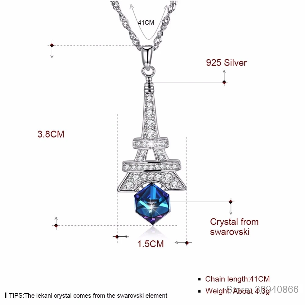 Подвески LEKANI с кристаллами SWAROVSKI в виде башни, шикарные ожерелья, S925 Серебряная цепочка, воротники для женщин, новинка, хорошее ювелирное изделие, подарки