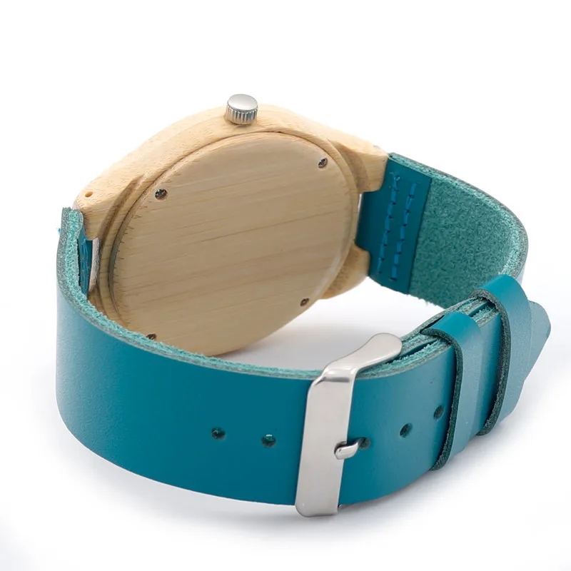 BOBO BIRD Handmade Men Bamboo Watch With Blue Genuine Cowhide Leather Strap Casual Watches as Gifts Wristwatches C-F20