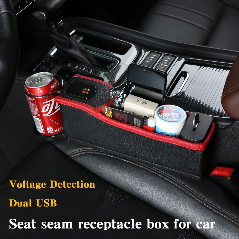 Автомобильное кресло щелевая коробка для хранения чашка держатель для напитков Органайзер автоматический зазор карман два USB зарядка интерфейсы контроль напряжения