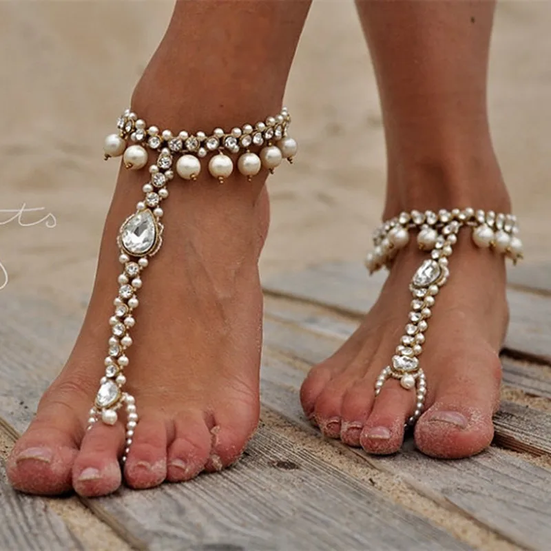 Anklet Bracelet Bohemia Imitated Pearl Crystal Chains Link Anklets for