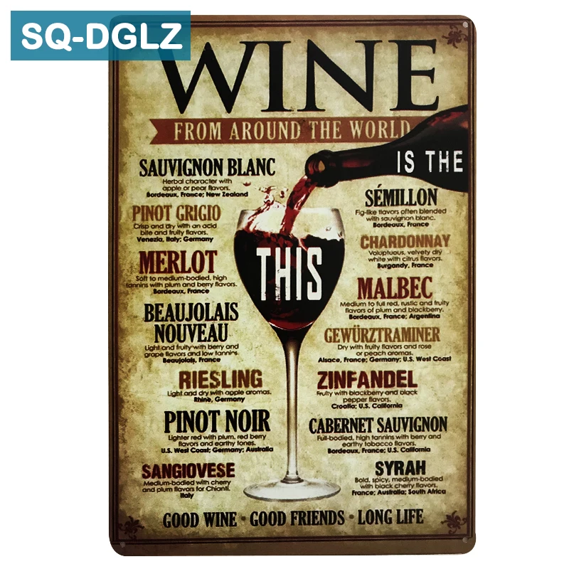 

[SQ-DGLZ]Hot THIS WINE Metal Sign Vintage Metal Plates Cafe Pub Club Home Wall Decor Tin Signs Retro Plaque