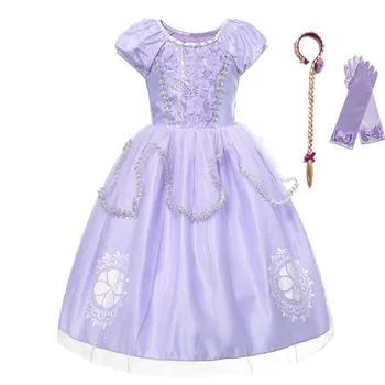 

VOGUEON Halloween Kids Deluxe Sofia Dress Up Girls Puff Sleeve Comfy Tulle Sophia Princess Costume Children Cosplay Party Dress