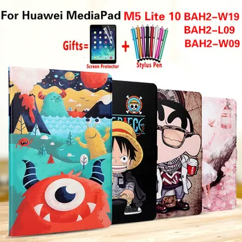 

Cartoon Painting Flip Stand Case for Huawei MediaPad M5 Lite 10 BAH2-W19 BAH2-L09 W09 10.1" Cover Soft Silicone Back Funda+ Flim