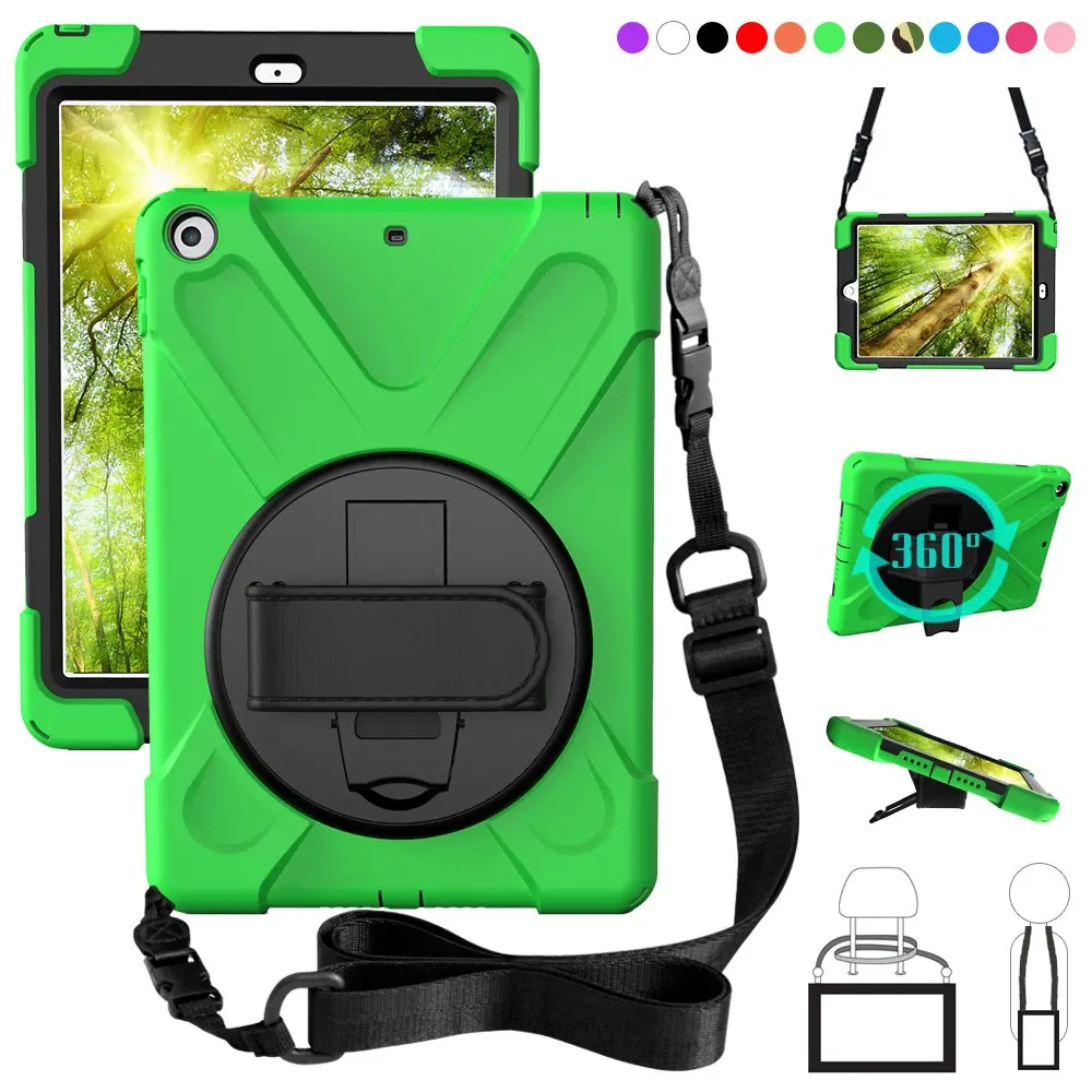 Kids Shockproof Case for iPad Air 3 Pro 10.5 Coque Three Layer Shockproof Rugged Case 360 Degree Hand Shoulder Strap Cover - Цвет: green