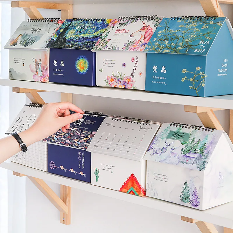 

Creative 2019 Folding House Desk Calendar Paper Multifunction Note Calendar Desktop Storage Box 2018.09~2019.12