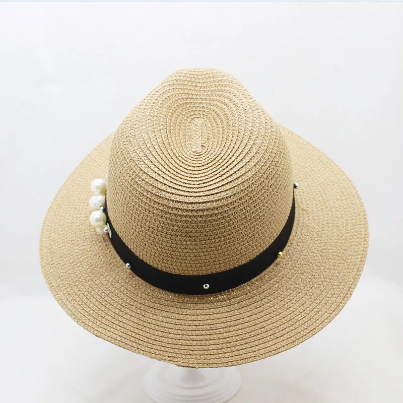 BINGYUANHAOXUAN جديد الصيف قبعات للنساء زهرة الخرز واسعة الحواف الجاز بنما قبعة Chapeu Feminino الشمس حماية الشاطئ كاب