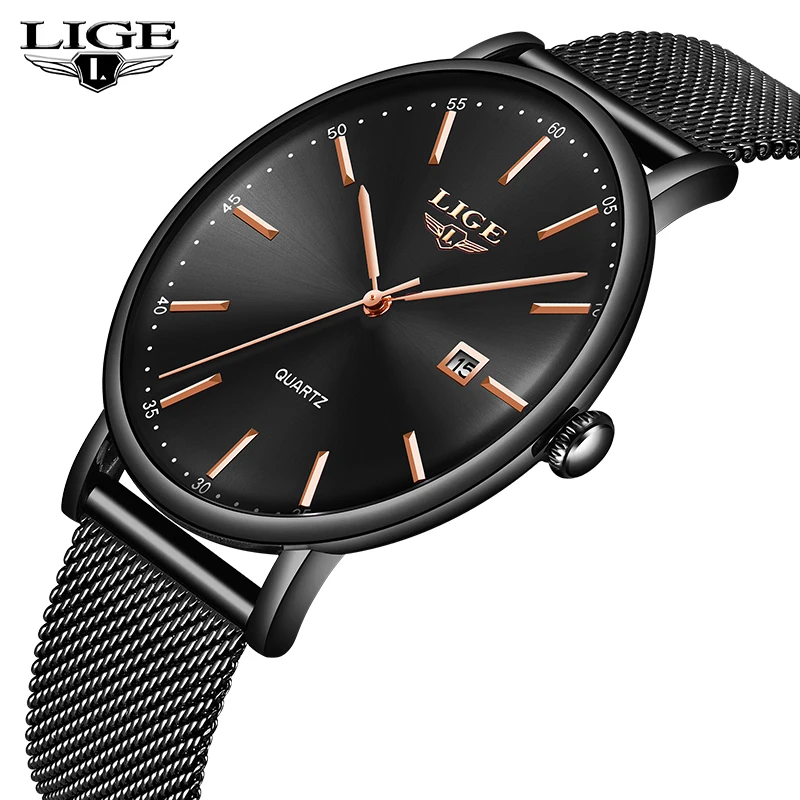 

LIGE Business Men's Watch Top Brand Luxury Watch Ultra-Thin Stainless Steel Sports Watch Waterproof Date Clock Quartz Men Watch