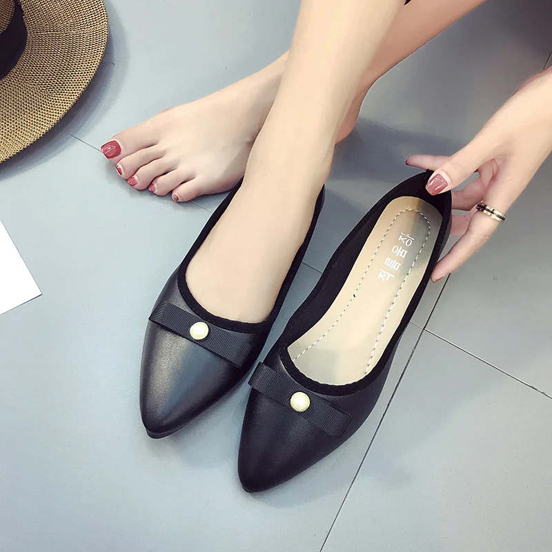 Unique Bout Chaussures Automne Asakuchi noir Glissement Cuir rose forme Appartements En Printemps Sur Pointu Plate Perle 2018 Mocassins Beige Femmes Plates O6q4t5xw