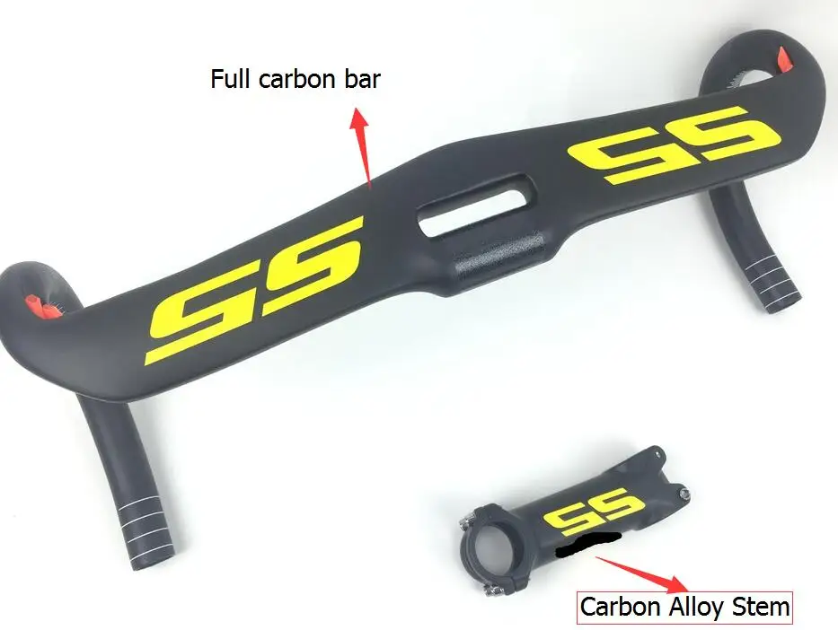 S5 карбоновые рамы для велосипеда, шоссейный руль и стержень, аэро дорожный руль, углеродный дорожный руль UD матовый глянцевый черный красный белый - Цвет: S5 bar stem yellow