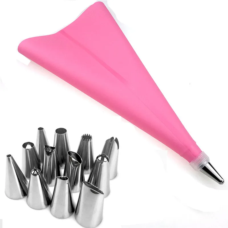 14PCS/SET Silicone DIY Icing Piping Cream Pastry Bags + 12PCS Nozzle Set Cake Decorating Tools Mould + Coupler Converte 14PCS/SET Silicone DIY Icing Piping Cream Pastry Bags + 12PCS Nozzle Set Cake Decorating Tools Mould + Coupler Converte