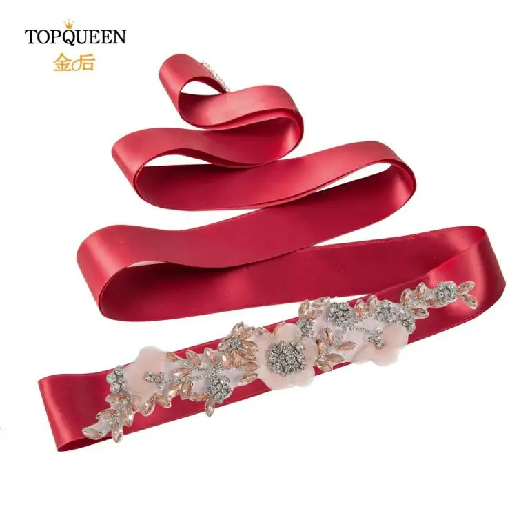 TOPQUEEN, S419-R, розовое платье, румяна, розовые ремни, розовый пояс для женщин, розовые стразы, Цветочный Пояс для подружек невесты - Цвет: Wine red