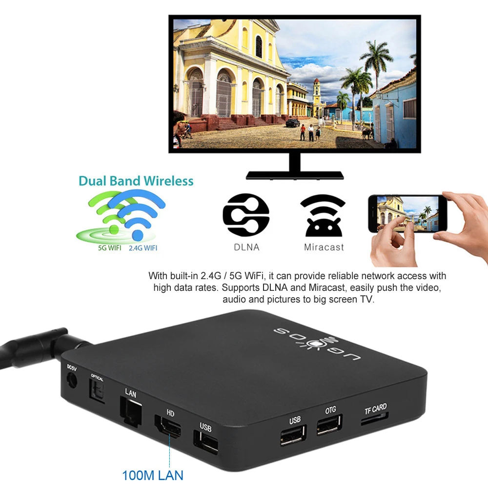 UGOOS AM3 Смарт Android 7,1 ТВ Box Amlogic S912 VP9 H.265 UHD 4K 2 ГБ/16 ГБ мини ПК, Wi-Fi и LAN DLNA Miracast HD Media Player