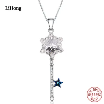 

925 Sterling Silver Necklace Austrian Crystal Zircon Key Pendant Silver Necklace Woman Charm Jewelry