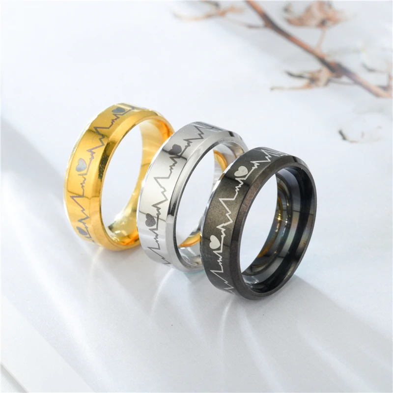6MM 3Color Simple Design Wedding Engagement Stainless Steel ECG Ring Gift 6MM 3Color Simple Design Wedding Engagement Stainless Steel ECG Ring Gift