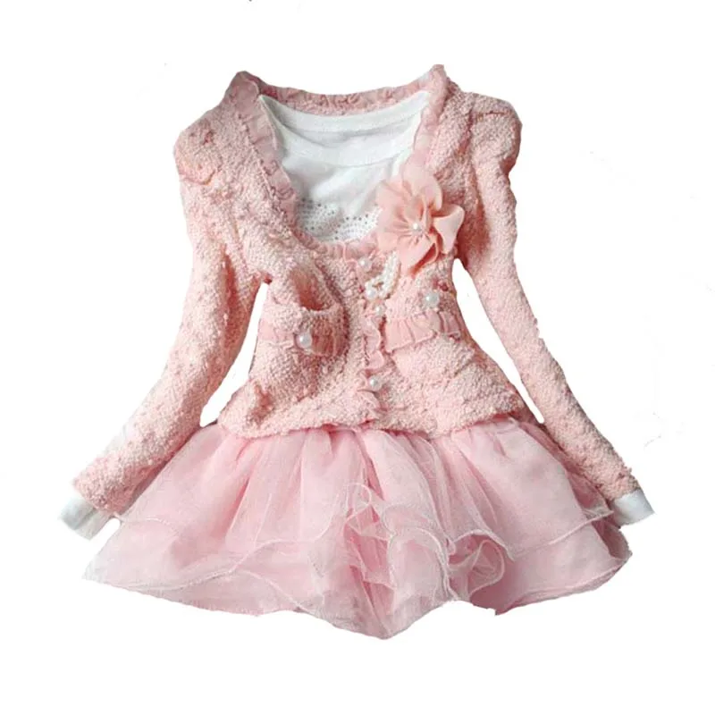 cute toddler girl clothing sets christmas 2017 autumn winter pink cardigan coat lace sequins dress 2pcs