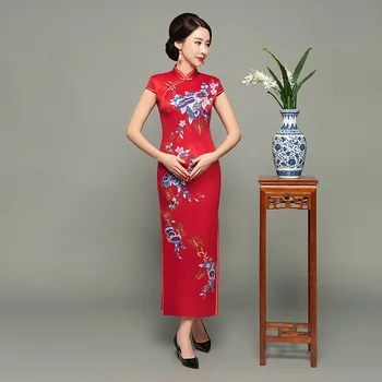 

Chinese RED Women Evening Party Dress 2020 New Short Sleeve Sexy Split Qipao Elegant Lady Flower Slim Cheongsam Plus Size 4XL