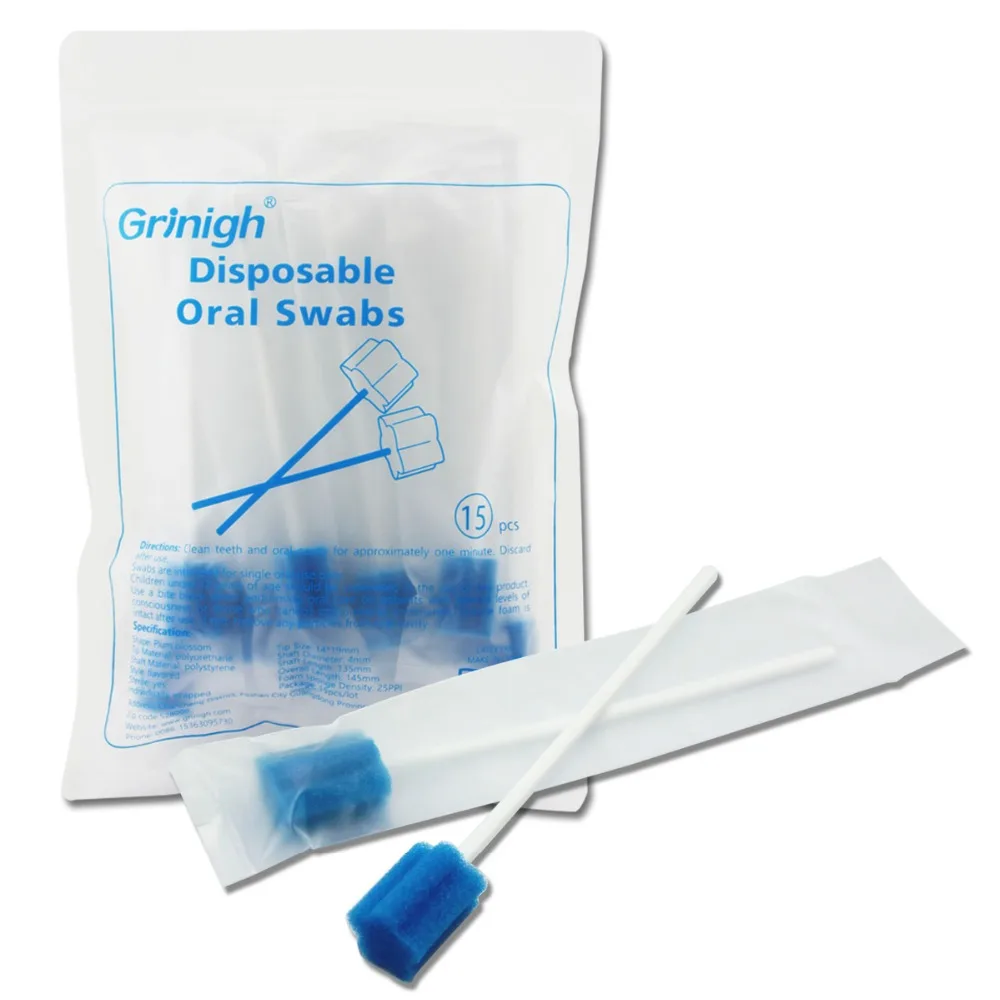 Grinigh Disposable Treated Unflavored Oral Care Sponge Swabs 150