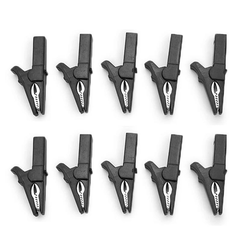 10pcs Black Alligator Clips Plastic Insulated Electrical Crocodile Clamp 55mm For Test Probe Lead