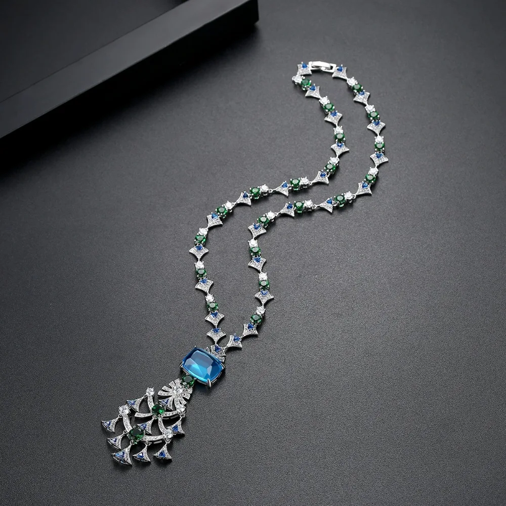 LUOTEEMI nouveau lustre ethnique collier pour femmes luxe CZ bijoux pour fête de mariage Double couleur Colar Feminino cadeau de noël - 5