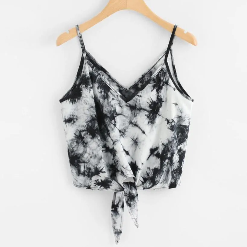 

Women Sexy V-Neck Strap Camis Vest Crop Top Fashion Summer Leisure Sleeveless Beach Bowknot Print Blousa Shirt Tank Tops Clothes