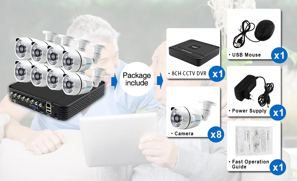 Smar 8CH 1080N AHD DVR Kit 8PCS HD 1.0MP2.0MP Real Time Outdoor Security Cameras Video DVR Kits CCTV Surveillance System (2)