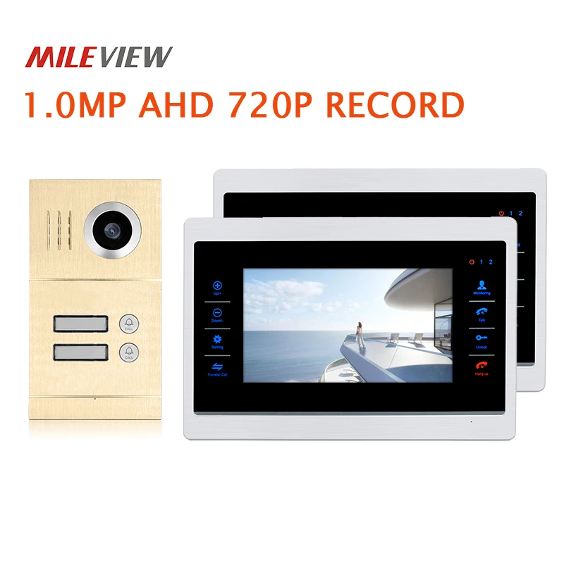 

Free Shipping Two Apartment 720P AHD 7" Screen Video Intercom Door Phone Motion Detection Recording System+ IR Doorbell Camera