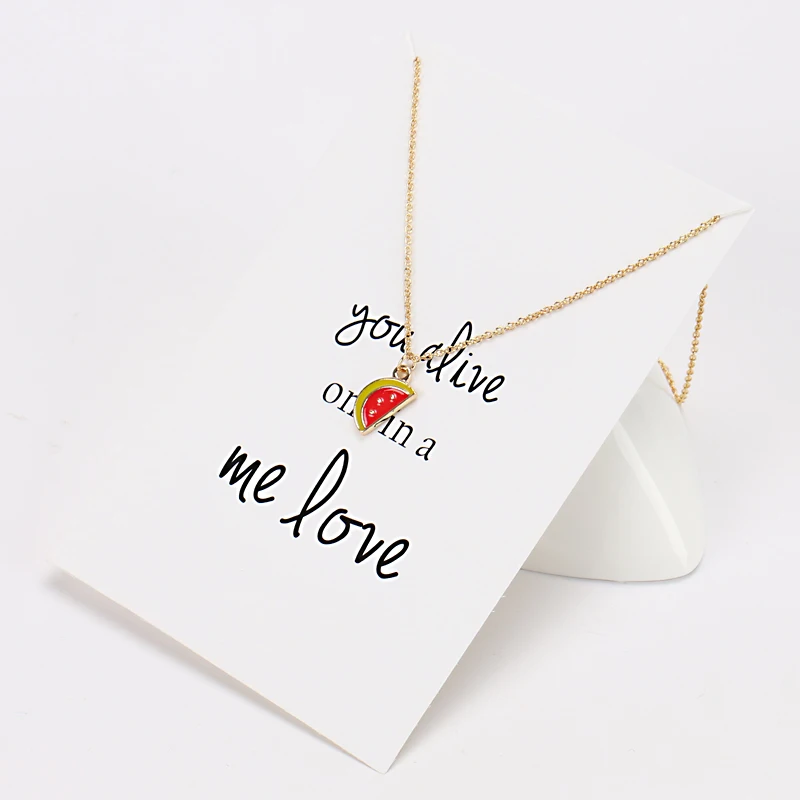 

1pc Cute Watermelon Alloy Charm Wish Card Necklaces Links Chains Gold Plate For Women Jewelry Gift