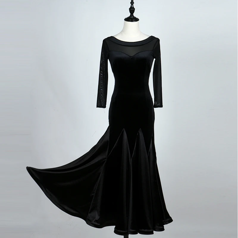 Women Ballroom Dance Dress Velvet Backless Standard Performance Competition Jazz Waltz Tango Fox-Trot Jigs Suits