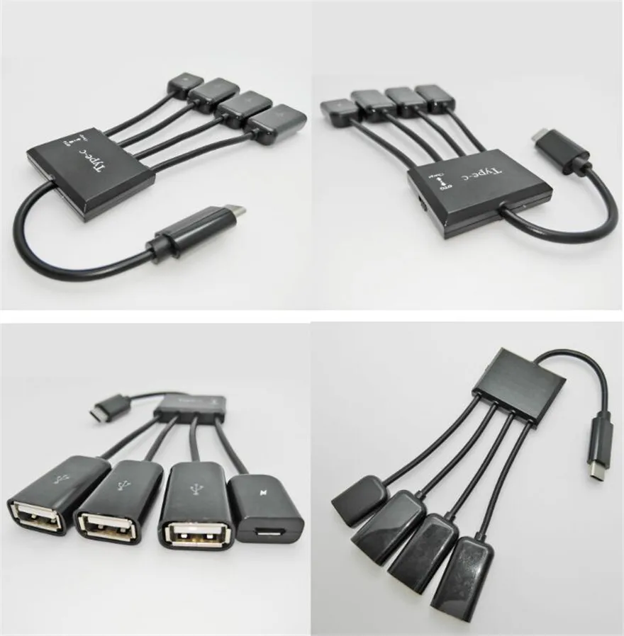 100 шт. Тип USB C 3 1 micro usb OTG концентратор кабель разъем сплиттер 4 порта Micro зарядное